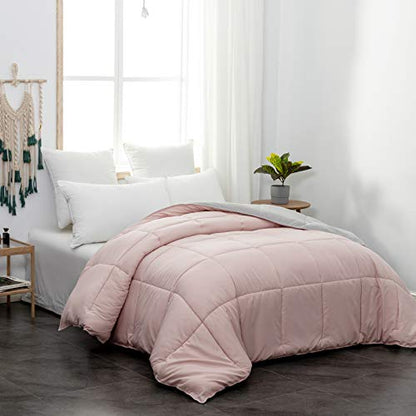  Comforter Twin Pink Ultra Warm Fluffy Down Duvet Lightweight Premium Brushed Microfiber 250GSM Soft And Comfortable