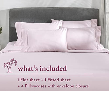  King Size Pink Sheet Set - 6 Piece Set, Ultra Soft 100% Cotton Sheets, 400 Thread Count Luxury Sateen Weave, Deep Pocket Bedsheets, Includes 4 Pillowcases (King, Pink)