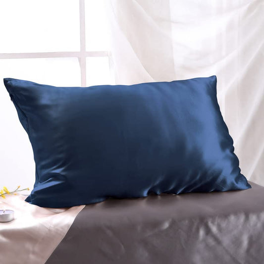  100% Natural Mulberry Silk Pillowcase For Hair And Skin Luxury 25 Momme Mulberry Silk Pillow Cases With Hidden Zipper Closure, Navy Blue, Queen