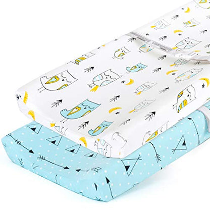  Stretchy Changing Pad Covers BROLEX Carddle Sheet Set For Baby Boys Girls,2 Pack Jersey Knit,Owl & Bear