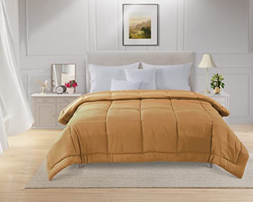  LANE LINEN Queen Comforter Duvet Insert - Quilted Bedding Comforters For Queen Bed, All-Season Down Alternative Comforter, Soft Blanket Queen Size, Hotel Collection Comforter, 88 X 90 Inches - Ochre