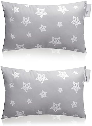  Small Pillow With Name Tag 2 Pack, 11" X 7" X 2.5" Mini Pillow For Preschool And Airplane Car Travel, Great Tiny Pillow For Baby Kids Neck, Back, Lumbar, Knee Gap And Dogs Daycare, Grey And Navy