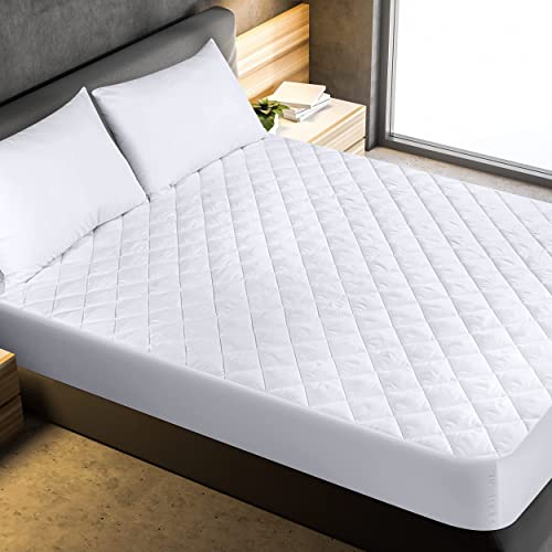  Quilted Fitted Mattress Pad (Queen) - Elastic Fitted Mattress Protector - Mattress Cover Stretches Up To 16 Inches Deep - Machine Washable Mattress Topper