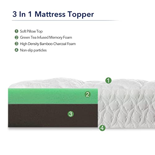  Twin Mattress Topper, Homhougo Medium Firm Memory Foam With Soft Pillow Top, 4-Inch Triple Layer Bed Topper For Pain Relief