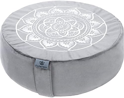  Florensi Meditation Cushion - Comfortable Floor Pillow - Traditional Tibetan Meditation Pillow With Beautiful Velvet Cover - Large Floor Cushion Seating For Adults - Premium Yoga Buckwheat Bolster