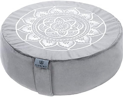  Florensi Meditation Cushion - Comfortable Floor Pillow - Traditional Tibetan Meditation Pillow With Beautiful Velvet Cover - Large Floor Cushion Seating For Adults - Premium Yoga Buckwheat Bolster