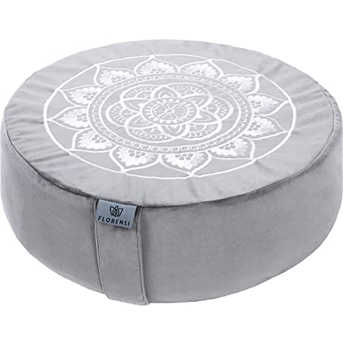  Florensi Meditation Cushion - Comfortable Floor Pillow - Traditional Tibetan Meditation Pillow With Beautiful Velvet Cover - Large Floor Cushion Seating For Adults - Premium Yoga Buckwheat Bolster