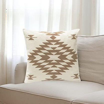  Black White Coffee Aztec Embroidery Throw Pillow Cover,Boho Tribal Geometric Pillowcase, Modern Farmhouse Brown Cushion Case For Couch Sofa Bed, 20"x20"