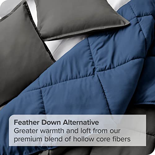  Twin/Twin Extra Long Comforter - Reversible Colors - Goose Down Alternative - Ultra-Soft - Premium 1800 Series - All Season Warmth - Bedding Comforter (Twin/Twin XL, Dark Blue/Grey)