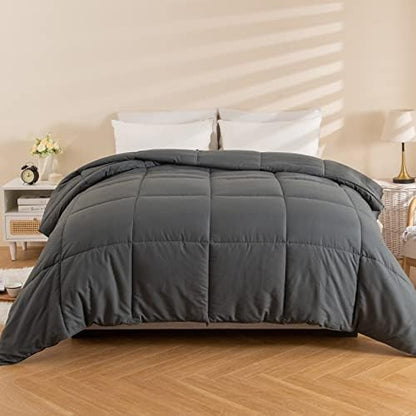  Queen Size Comforter Duvet Insert, All Season Soft Quilted Down Alternative Comforter Reversible Duvet Insert With Corner Tabs, Winter Summer Warm Fluffy (Grey, 88x88 Inches)