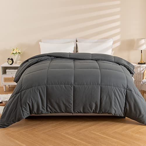  Queen Size Comforter Duvet Insert, All Season Soft Quilted Down Alternative Comforter Reversible Duvet Insert With Corner Tabs, Winter Summer Warm Fluffy (Grey, 88x88 Inches)