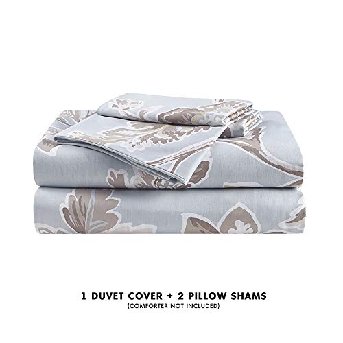  By INTELLIGENT DESIGN Reversible 100% Cotton Sateen Duvet - Breathable Comforter Cover, Modern All Season Bedding Set With Sham (Insert Excluded), Adrea, Floral Blue Full/Queen(90"x90")
