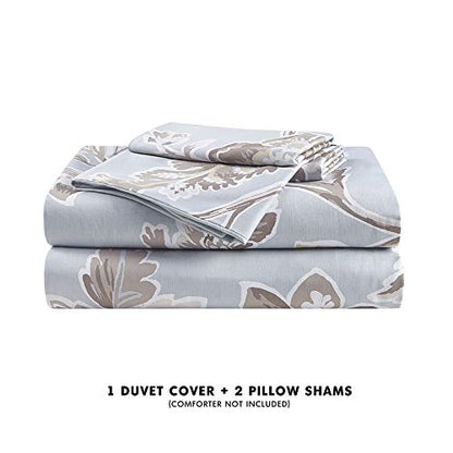  By INTELLIGENT DESIGN Reversible 100% Cotton Sateen Duvet - Breathable Comforter Cover, Modern All Season Bedding Set With Sham (Insert Excluded), Adrea, Floral Blue Full/Queen(90"x90")
