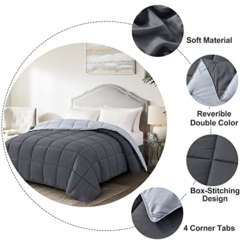  Queen Lightweight Comforter Gray - All Season Down Alternative Bed Comforter Summer Duvet Insert Quilted Reversible Comforters Full/Queen Size Dark Gray/Light Grey