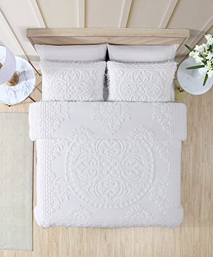 Medallion Chenille Bedspread, Queen, White