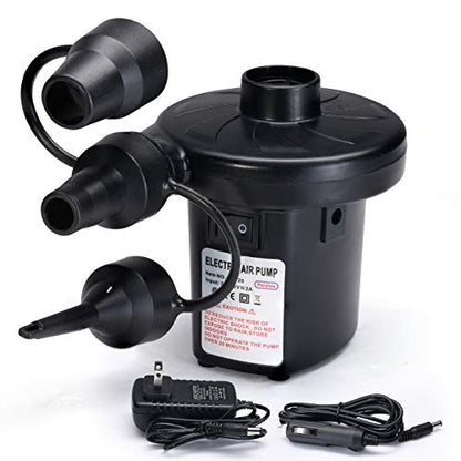  Rextex Electric Air Pump For Inflatables With Plug - Air Mattress Pump For Inflatable Couches, Portable Inflator And Deflator With 3 Nozzles For Air Beds, Boats, Toys, Pool Floats, Pool Raft Bed Boat