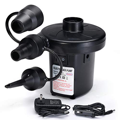  Rextex Electric Air Pump For Inflatables With Plug - Air Mattress Pump For Inflatable Couches, Portable Inflator And Deflator With 3 Nozzles For Air Beds, Boats, Toys, Pool Floats, Pool Raft Bed Boat