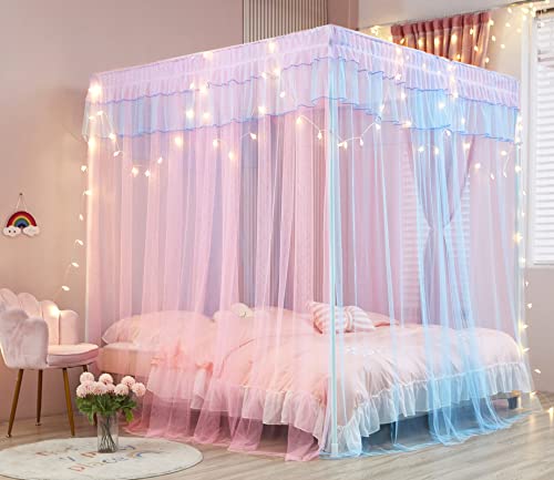  Mengersi Rainbow Canopy Bed Curtains With Lights - Princess Bed Canopy For Girls - Bed Drapes Netting- Bedroom Decoration Accessories,Twin