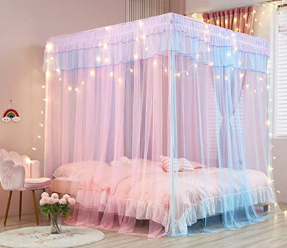  Mengersi Rainbow Canopy Bed Curtains With Lights - Princess Bed Canopy For Girls - Bed Drapes Netting- Bedroom Decoration Accessories,Twin