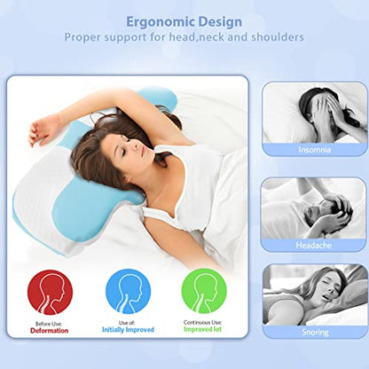  Ergonomic Contour Pillow, Cervical Memory Foam Pillows For Pain Relief Sleeping, Hollow Odorless Orthopedic Bed Pillow Support For Side Back Stomach Sleeper