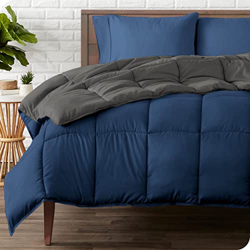  Twin/Twin Extra Long Comforter - Reversible Colors - Goose Down Alternative - Ultra-Soft - Premium 1800 Series - All Season Warmth - Bedding Comforter (Twin/Twin XL, Dark Blue/Grey)