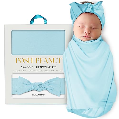  Posh Peanut Baby Swaddle Blanket, Premium Soft Päpook Bamboo Swaddles Wrap & Headband Set, Anti Stink Lightweight Breathable Infant Receiving Swaddling Blankets, Large Boy & Girl Newborn Shower Gift