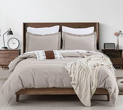  Duvet Cover Set (Cal. King 104"X96" Cover + 2 Pillowcases), Charcoal Washed Cotton Bedding, Zipper Closure