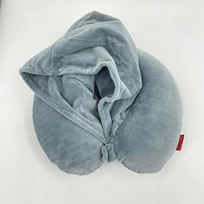  Fashion Look U Shaped Memory Foam Neck Head Support Travel Pillow With Velvet Hoodie - Best Comfort Pain Relief For Long Trip, Air Bus Traveling, Car Driving (Solid Black)