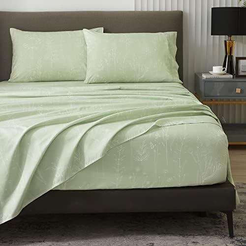  Floral Bed Sheets King Size, 18 Inches Deep Pocket Sheets 1800 Thread Count, Black And White Leaf Sheet Set Soft Breathable Cute Aesthetic Sheets Shabby Chic Bed Sheets,Oeko-Tex Certificated