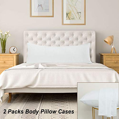  PiccoCasa 2 Packs Body Pillow Case, 110 GSM Brushed Microfiber Pillowcases No Zipper, Soft Full Body Pillow Covers For Long Pillows Body(20"x54") Snow White