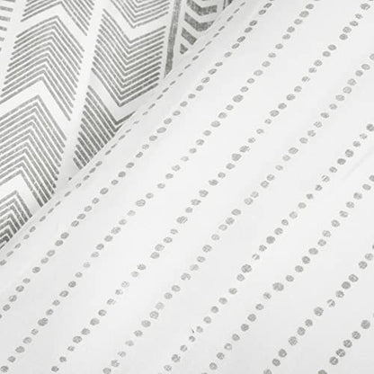  Hygge Geo Reversible 3 Piece Cotton Duvet Set, King, Gray & White