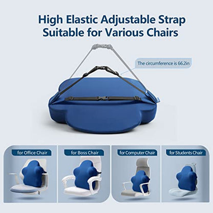  Lumbar Support Pillow For Office Chair, Back Support Pillow For Car, Computer, Gaming Chair, Recliner, Memory Foam Back Cushion For Pain Relief, Improve Posture, Adjustable Straps (Dark Blue)