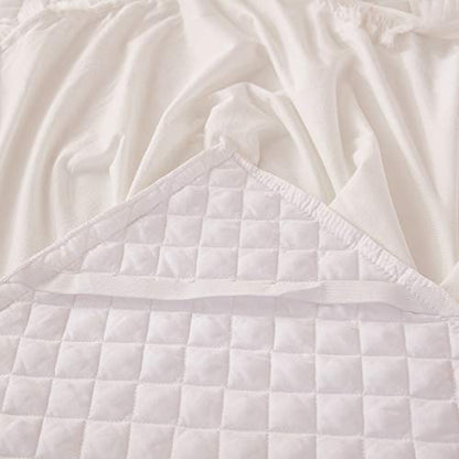  Diamond Quilted Velvet Bedspread Three Sides 18 Inches Deep Ruffles Drop Fitted Sheet Bed Skirt With Tassels Decorative Fringe (White, King)