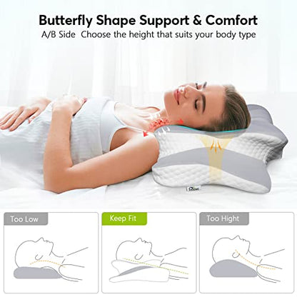  Voovc Cervical Neck Pillow, Memory Foam Pillows For Pain Relief Sleeping, Ergonomic Contour Orthopedic Support Pillows For Sleeping, Neck Shoulder Pain, Back Side Sleepers - VM1