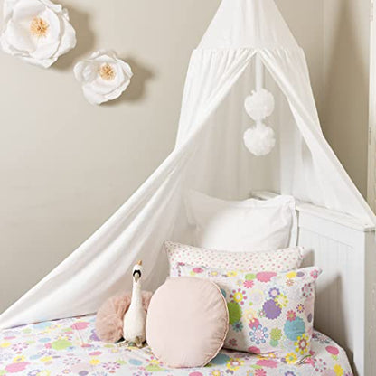  Rincess Bed Canopy For Girls Room With Pom Pom- Kids Canopy Bed, Reading Nook For Kids, Princess Room Decor, Crib Canopy Bed Curtains, Toddler Bed Canopy, White Bed Canopy Or Pink Canopy
