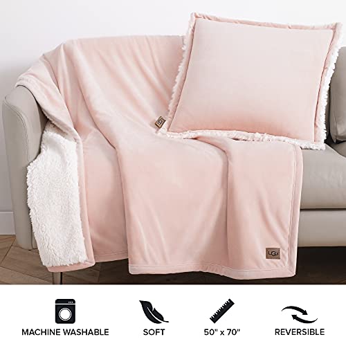 Ugg Bliss Sherpa Throw Blanket - Plush Oversized Reversible Accent Blanket - 50” X 70” - Quartz