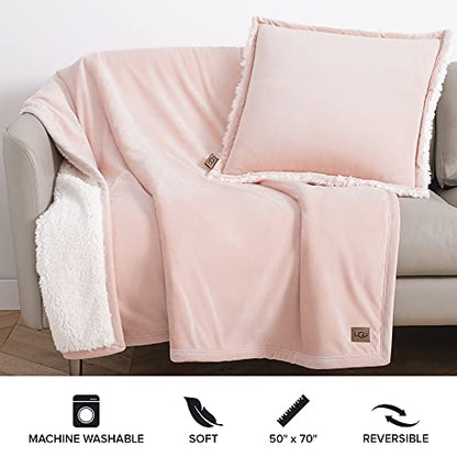 Ugg Bliss Sherpa Throw Blanket - Plush Oversized Reversible Accent Blanket - 50” X 70” - Quartz