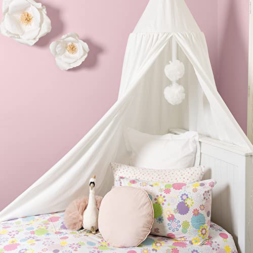  Rincess Bed Canopy For Girls Room With Pom Pom- Kids Canopy Bed, Reading Nook For Kids, Princess Room Decor, Crib Canopy Bed Curtains, Toddler Bed Canopy, White Bed Canopy Or Pink Canopy