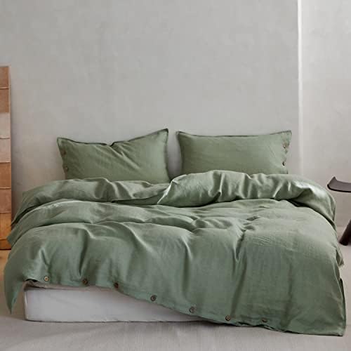  TOSMO 100% Linen Duvet Cover Set With Button Design, 3 Pieces (1 Duvet Cover With 2 Pillowcases), Soft Breathable Durable Farmhouse Bedding - Queen, Natural Linen