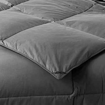  LESNNCIER Luxury Medium Warmth Feather Down Comforter Queen Size,Hotel Collection All Season Duvet Insert, Ultra Soft Down Proof Polycotton Cover With 8 Tabs（Grey,90"x90"）