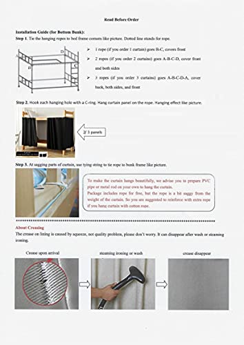  Full Size Bottom Bunk Bed Blackout Curtains For Full For Men Women Teen Boys, Black, 2 Panels