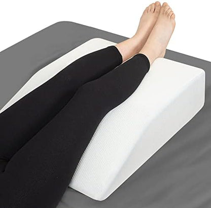  Leg Elevation Pillow With Memory Foam Top - Elevated Leg Rest Pillow For Circulation, Swelling, Knee Pain Relief - Wedge Pillow For Legs, Sleeping, Reading, Relaxing - Washable Cover (8 Inch)