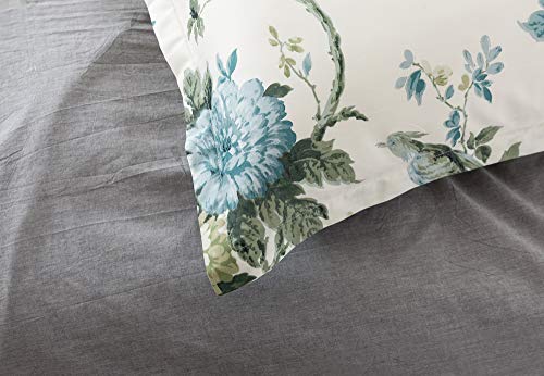  Exotic Modern Floral Print Bedding Birds Flowers Dusty Grey Design 100% Cotton Duvet Cover 3pc Set Hibiscus Blossom Branches In Muted Gray Blue (King, Egret White)
