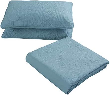  Bedding Haus 3pc Oversize Bedspread Bed Coverlet Set With Shams - Solid Color, Lightweight, Soft Bed Cover - EMA (King/Cal-King, Spa Blue)