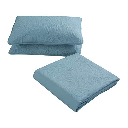  Bedding Haus 3pc Oversize Bedspread Bed Coverlet Set With Shams - Solid Color, Lightweight, Soft Bed Cover - EMA (King/Cal-King, Spa Blue)