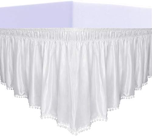  Satin Silk Pom Pom Wrap Around Bed Skirt With Adjustable Elastic Belt - 16 Inch Drop Easy To Put, Wrinkle Free Dust Ruffles, Bed Frame Cover For Twin, Twin XL And Full Size Beds, Dark Gray