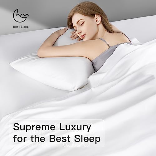  REDASW 100% Egyptian Cotton 1200 Thread Count King Size Sheets Set,Bed Sheet 4 Piece Sets,16 Inches Deep Pocket,All Season (White)