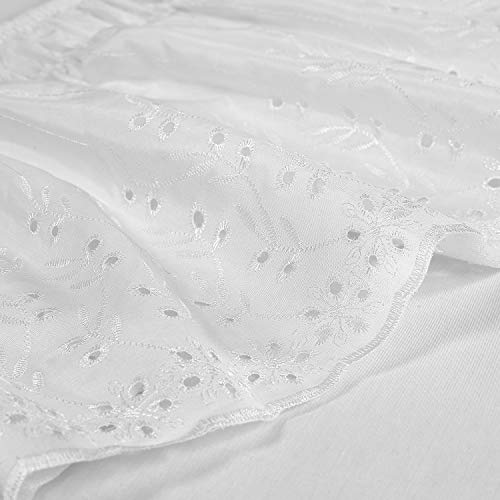  Wrap Around Elastic Eyelet Bed Skirts 14 1/2 Inches Drop Dust Ruffle Three Fabric Sides Easy On/Easy Off Adjustable Polyester Cotton(White Queen/King)