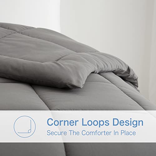  BedTreat Hotel Comforter Queen, Down Alternative Comforter With Corner Tabs - All Season Quilted Queen Size 240 GSM Grey Comforter, Machine Washable Microfiber Bedding
