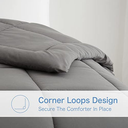  BedTreat Hotel Comforter Queen, Down Alternative Comforter With Corner Tabs - All Season Quilted Queen Size 240 GSM Grey Comforter, Machine Washable Microfiber Bedding